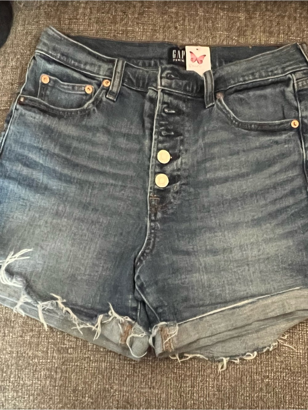 GAP High-Rise Button-Fly Distressed Denim Shorts - Blue